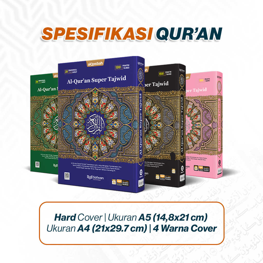 Spesifikasi Qur'an - hard cover, ukuran A5 & A4, 4 warna cover